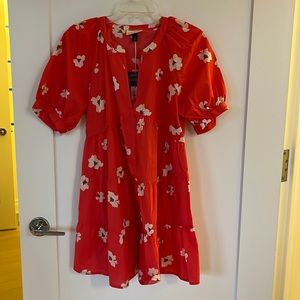 Bright Coral Floral Tiered Dress - New with Tags